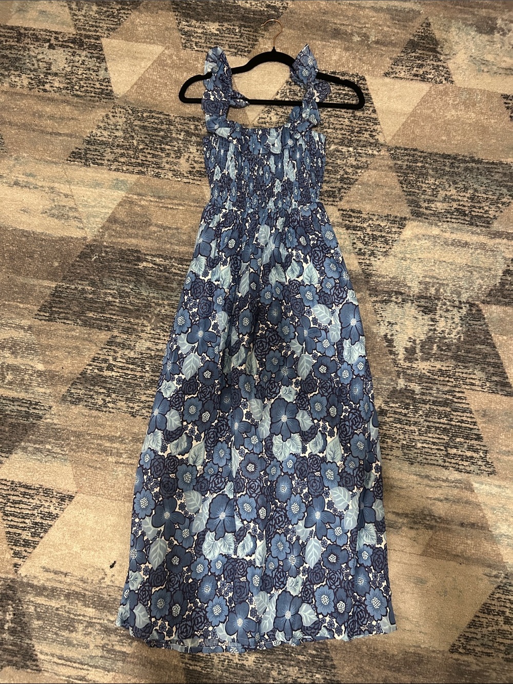 Faithfull the Brand Blue Floral Maxi Dress with Ruffle Straps